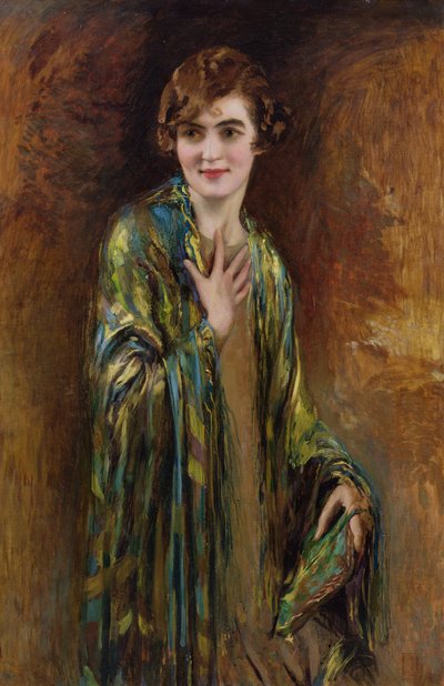 Retrato de una niña con un chal verde, c.1920 de Isaac Cohen
