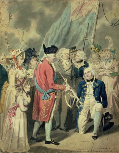 Almirante Collingwood (1750-1810) Recibiendo la espada de plata (acuarela sobre papel) de Isaac Cruikshank
