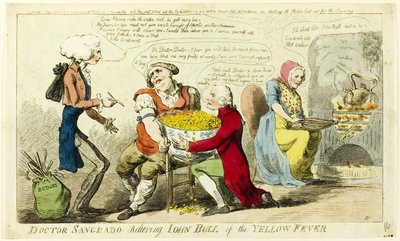 El Dr. Sangrado alivia a John Bull de la fiebre amarilla de Isaac Cruikshank