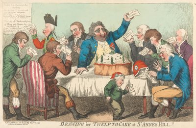 Zeichnung für den Zwölften-Kuchen in St. Annes Hill de Isaac Cruikshank