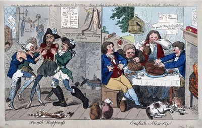 Felicidad francesa: Miseria inglesa, pub. 1793 de Isaac Cruikshank