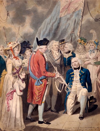 Jorge III presentando una espada al almirante Earl Howe, c. 1794 de Isaac Cruikshank