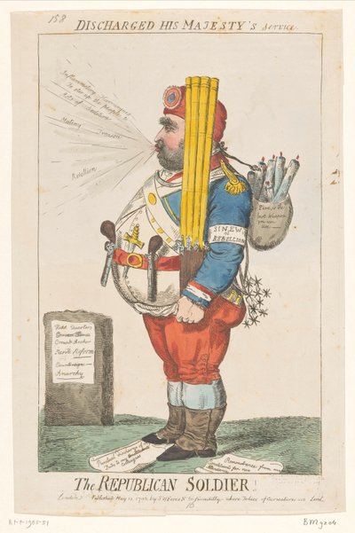 Spotprent op Charles James Fox, 1798 ¡El soldado republicano! (título en el objeto) de Isaac Cruikshank