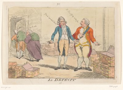 Caricatura de la crisis financiera francesa, 1788 Le Defecit (título sobre objeto) de Isaac Cruikshank