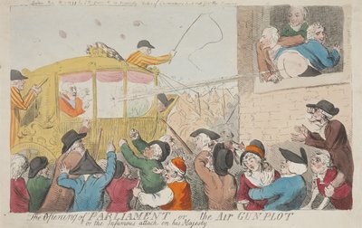 La apertura del Parlamento o el complot de la carabina de aire comprimido o el infame ataque contra Su Majestad de Isaac Cruikshank