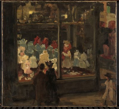 Escaparate
Ventana izquierda con porche de entrada hundido del almacén de moda Bahlmann & Co, Nieuwendijk 202, Ámsterdam, de noche de Isaac Israels