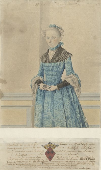 Retrato de Maria van IJsseldijk, de pie, hasta la rodilla de Isaac Lodewijk la Fargue van Nieuwland