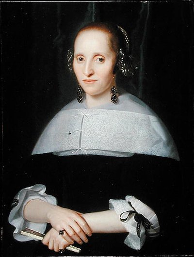 Retrato de una dama con vestido negro y cuello de encaje de Isaac Luttichuys