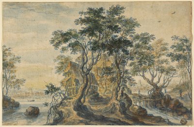 Paisaje fluvial con casa en una isla rocosa de Isaac Major