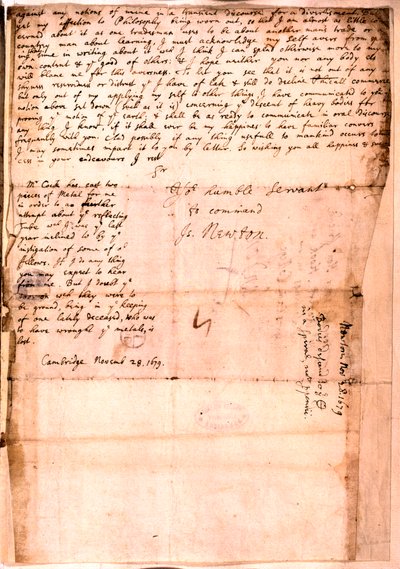 Carta escrita por Isaac Newton, 28 de noviembre de 1679 de Isaac Newton