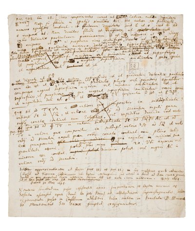 Dos páginas de revisiones a los Principia Mathematica de Isaac Newton