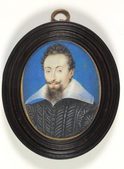 Un caballero desconocido con vestido negro y cuello blanco de Isaac Oliver