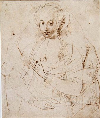 Retrato de una dama desconocida, formalmente llamada Lucy Harrington, Condesa de Bedford, un boceto para una miniatura (No.3902) c.1605 de Isaac Oliver