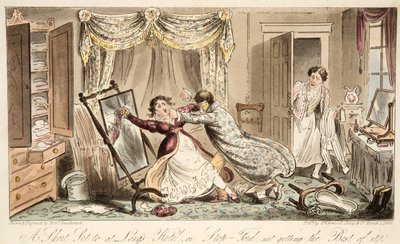 Un Corto Encuentro en Longs Hotel o Stop-Ford no llevándose la mejor parte, de The English Spy, pub. 1824 de Isaac Robert Cruikshank