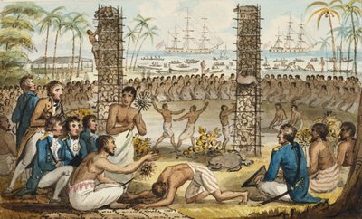 El Capitán Cook en la Isla de Otaheite, de los Viajes del Capitán Cook de Isaac Robert Cruikshank