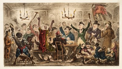 Cortesanos Festejando en un Refugio de Mendigos, de The English Spy, pub. 1824 de Isaac Robert Cruikshank