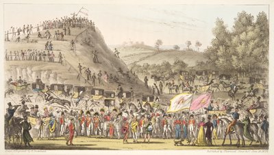 Eton Montem, y el Monte, Salt Hill, de The English Spy, pub. 1824 de Isaac Robert Cruikshank