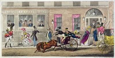 Exterior del Salón de los Pescaderos, un colapso regular, 1824 de Isaac Robert Cruikshank