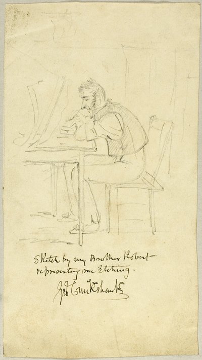 George Cruikshank haciendo un grabado de Isaac Robert Cruikshank