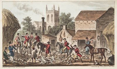 Saliendo; Una vista del Kennel de Berkeley Hunt, de The English Spy, pub. 1824 de Isaac Robert Cruikshank