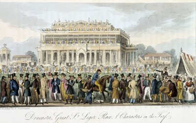 Le prix Saint Léger en Doncaster (las carreras) - en “The english spy” por Charles Molloy Westmacott, ilustrado por Robert Cruikshank, Londres de Isaac Robert Cruikshank