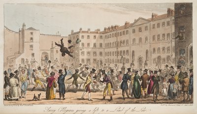 Colegiales de Surrey dando un aventón a un miembro de la ley, de The English Spy, publicado en Londres, 1824 de Isaac Robert Cruikshank