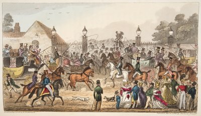 La llegada, o entrada occidental a la tierra de los cockneys, de The English Spy, publicado en 1824 de Isaac Robert Cruikshank