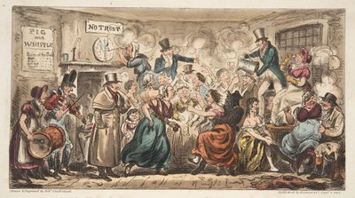 El club Buff en el Pig and Whistle, Avon Street, Bath, de The English Spy, pub. Londres, 1824 de Isaac Robert Cruikshank