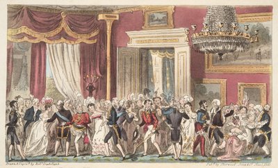 La noche en la sala circular; o un apretón en Carlton Palace, de The English Spy, pub. 1824 de Isaac Robert Cruikshank
