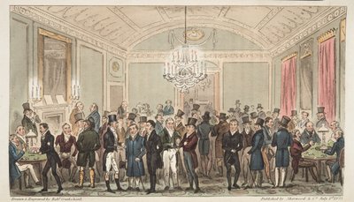 La Gran Sala de Suscripción en Brookes, de The English Spy, pub. 1824 de Isaac Robert Cruikshank