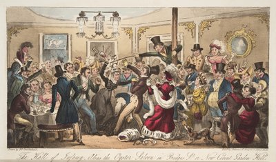 El salón de la infamia, alias Oyster Saloon en Brydges-Street, o el nuevo infierno de Covent Garden, de The English Spy, pub. 1824 de Isaac Robert Cruikshank
