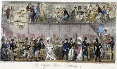 El Salón Real Piccadilly - en "The English Spy" de Charles Molloy Westmacott, dibujo de Robert Cruikshank, Edición de Londres de Isaac Robert Cruikshank