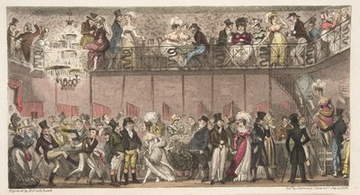 El Salón Real, Piccadilly, o una Hora después de la Ópera, de The English Spy, publicado 1824 de Isaac Robert Cruikshank