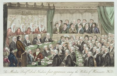 El primer caso de la doncella, la primera aparición de Dick Gradus entre los dignos de Westminster Hall, publicado en 1824 de Isaac Robert Cruikshank