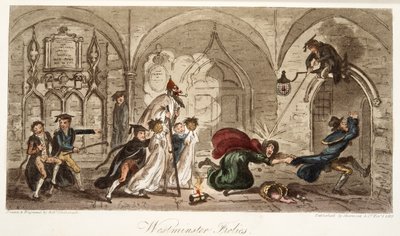 Travesuras en Westminster, de The English Spy, pub. 1824 de Isaac Robert Cruikshank