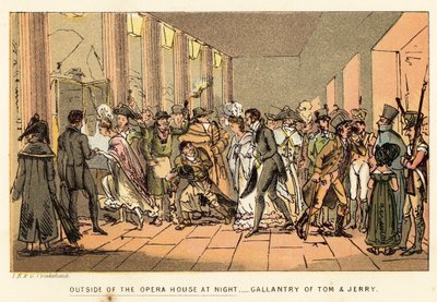 Fuera de la Casa de la Ópera por la noche de Isaac, Robert and George Cruikshank