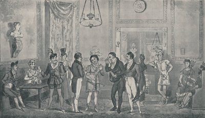 El Cuarto Verde en el Teatro Drury Lane, 1821 de Isaac, Robert and George Cruikshank