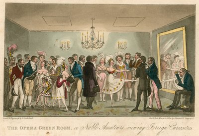 La sala verde de la ópera, o Nobles Aficionados viendo Curiosidades Extranjeras de Isaac, Robert and George Cruikshank
