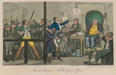 Tom y Jerry en problemas después de una juerga de Isaac, Robert and George Cruikshank