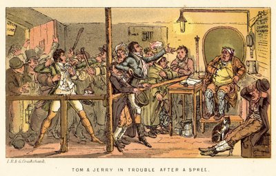 Tom y Jerry en problemas después de una juerga de Isaac, Robert and George Cruikshank