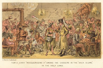 Tom y Jerry disfrazándose entre los mendigos en los Barrios Bajos, en la Tierra Santa de Isaac, Robert and George Cruikshank