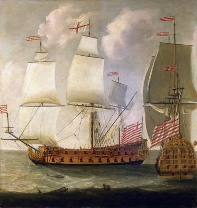 Doble descripción de un buque armado "Indiaman", de la época del rey Guillermo III de Inglaterra (1650-1702), de la Compañía de las Indias Orientales de Isaac Sailmaker