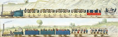 Viajando en el ferrocarril de Liverpool y Manchester, grabado por S.G. Hughes, c.1831 de Isaac Shaw
