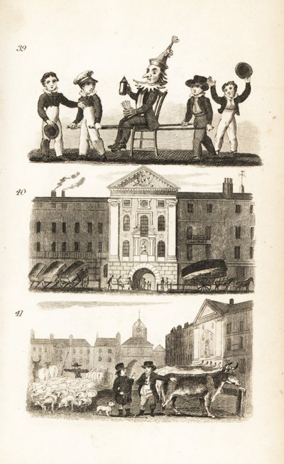Guy Fawkes en efigie, Hospital de Bartholomew y Mercado de Smithfield de Isaac Taylor