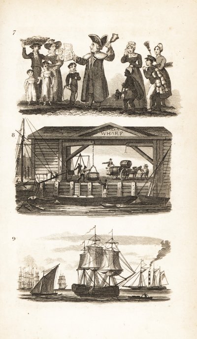 El campanero, un muelle de Londres y barco de carbón y barcaza de carbón de Isaac Taylor