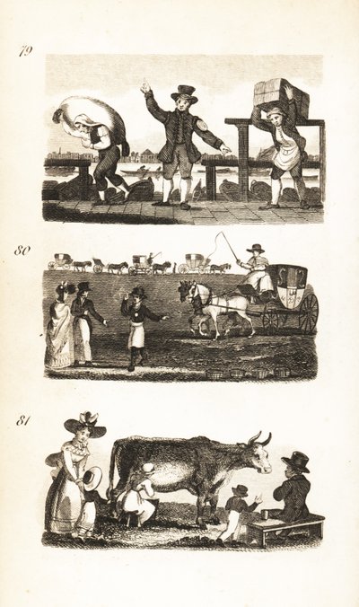 Aguador, portero de boletos, portero de la hermandad, parada de coches y leche fresca de la vaca de Isaac Taylor