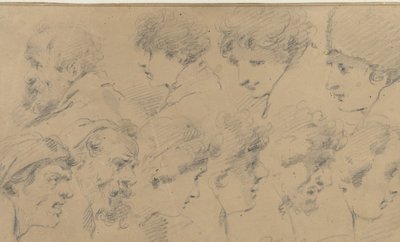 Hoja de estudio con diez cabezas de Isaac Walraven (possibly)