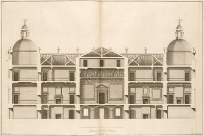 Houghton Hall: sección del frente oeste, grabado por Pierre Fourdrinier, 1735 de Isaac Ware