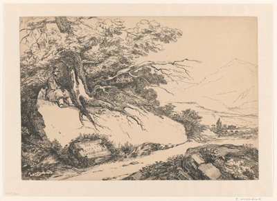 Paisaje, con un hombre con perro que se detiene bajo un árbol de Isaac Weissenbruch