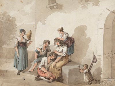 "Después de Pinnelli" (Grupo de campesinos fuera de una casa) de Isaac Weld